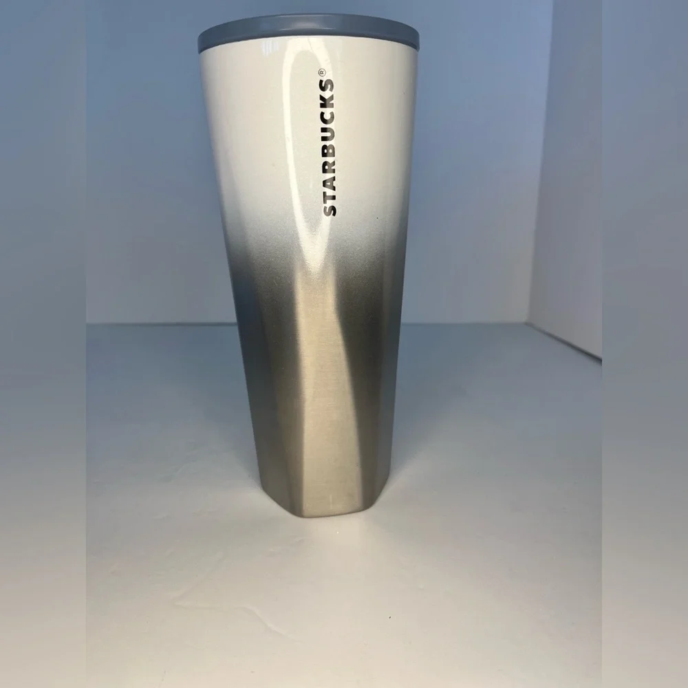 Starbucks 2021 Geometric White Silver Ombre 24oz‎ Stainless Steel Tumbler
